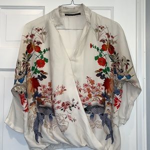 Zara silky koi fish print blouse size medium